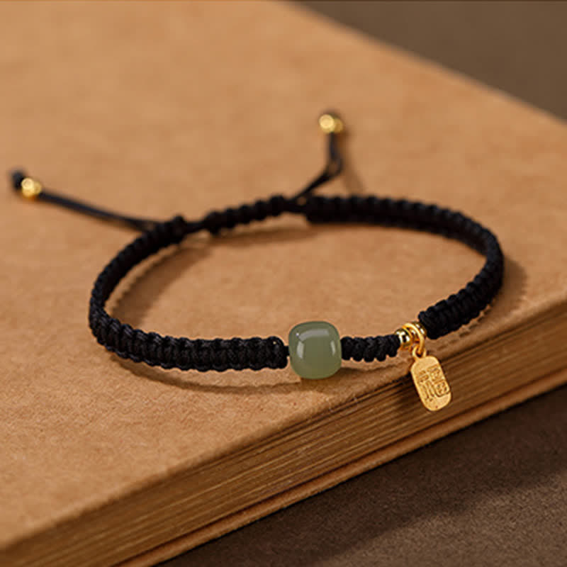 EverestArtstudios 925 Sterling Silver Hetian Jade Blessing Wealth Red String Bracelet