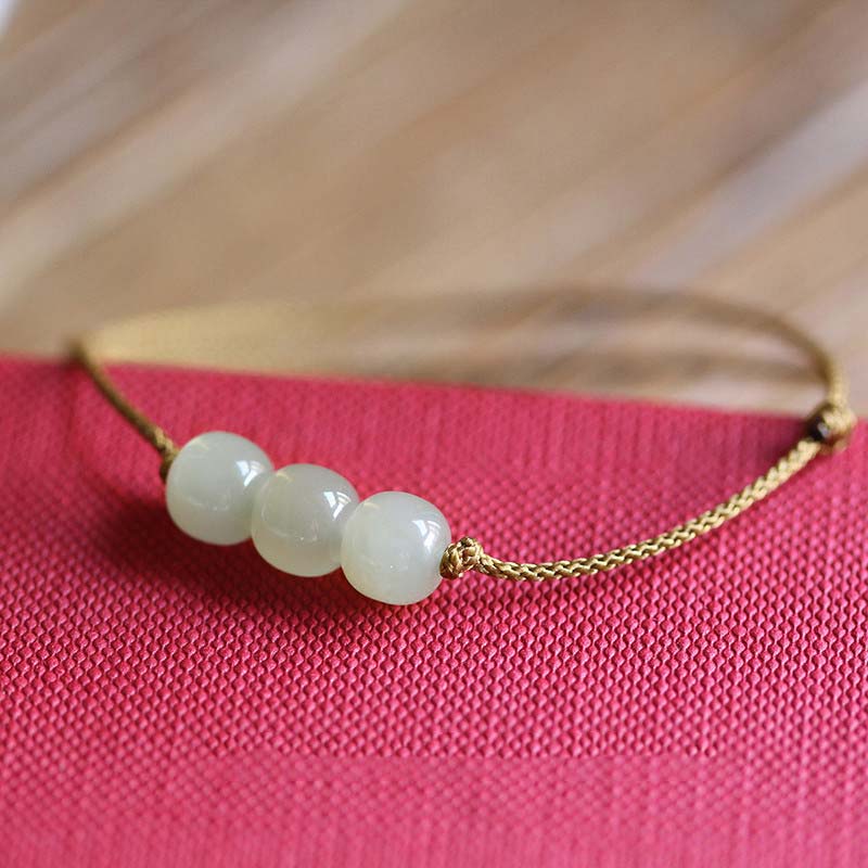 EverestArtstudios Three Beads Jade Luck String Weave Bracelet