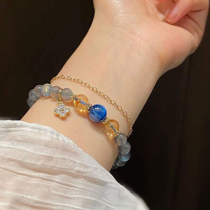 Buddha Stones Natural Moonstone Flower Chram Healing Beads Bracelet