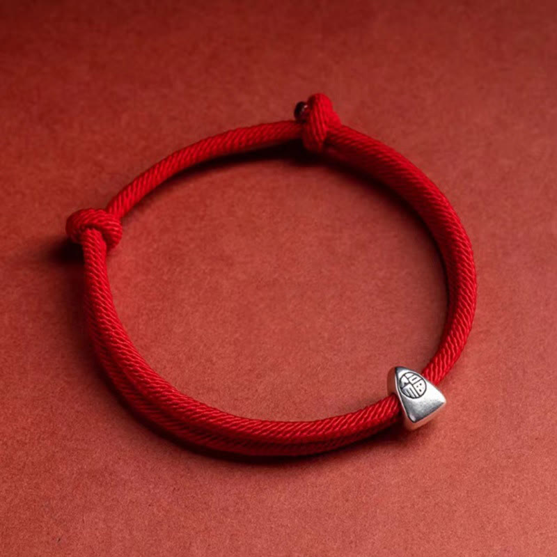 EverestArtstudios 925 Sterling Silver Fu Character Blessing Handmade Braided Bracelet