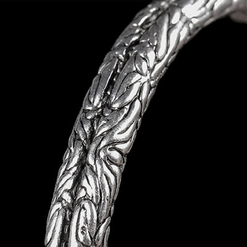 Buddha Stones Flower Dragon Pattern Engraved Balance Cuff Bracelet Bangle
