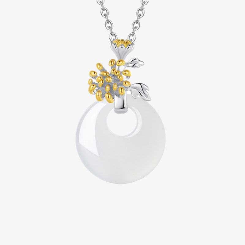 EverestArtstudios 925 Sterling Silver Round Chalcedony Twelve Months Flower Harmony Necklace Pendant