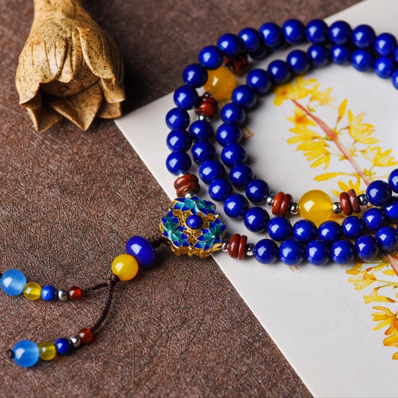 Buddha Stones Lazurite Lapis Lazuli Yellow Agate Positive Bracelet