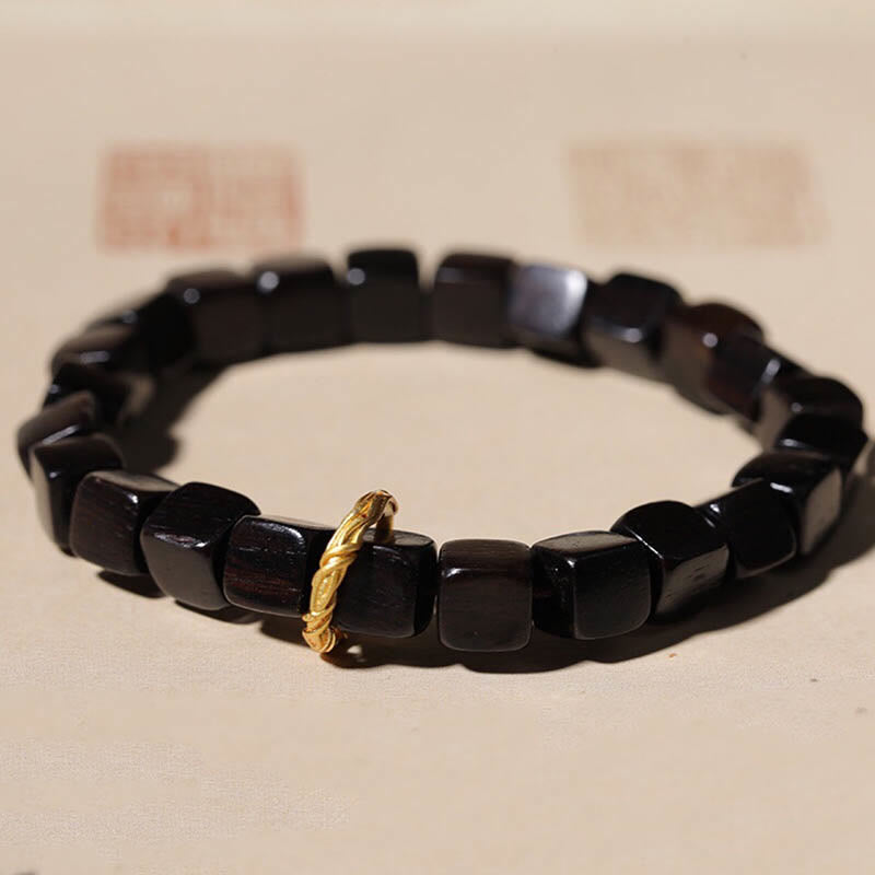 EverestArtStudios Tibetan Ebony Wood Square Beads Peace Calm Bracelet