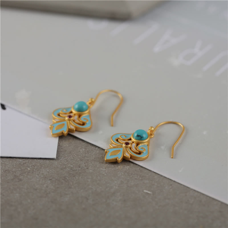 EverestArtStudios Copper Enamel Turquoise Positive Drop Earrings