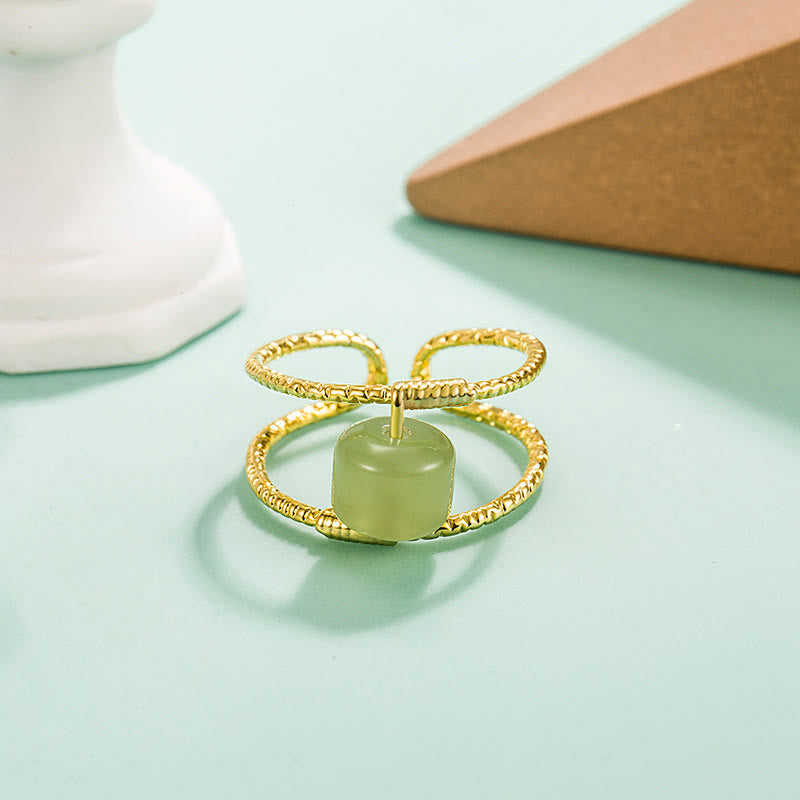 EverestArtstudios Round Jade Pearl Bead Double Layer Copper Luck Adjustable Ring