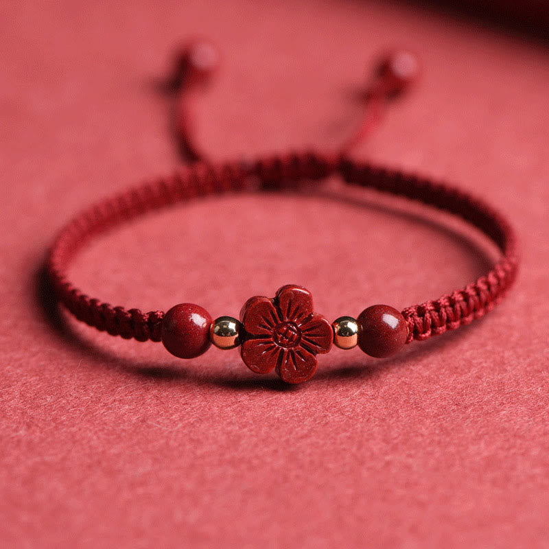 EverestArtstudios Four Leaf Clover Five-petal Flower Cinnabar Blessing Red String Bracelet
