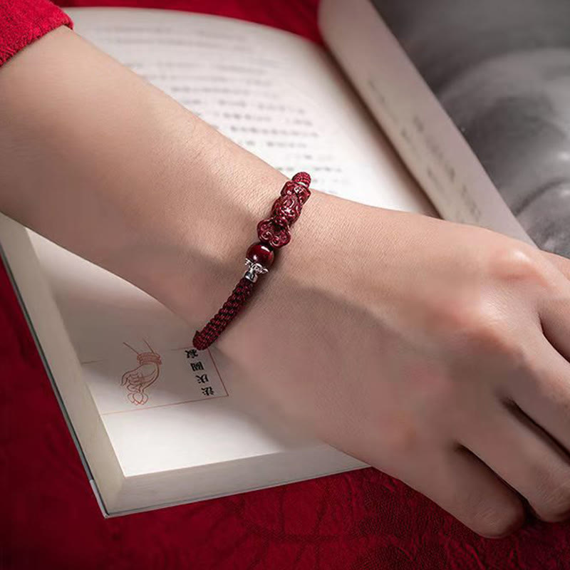 EverestArtstudios Handcrafted PiXiu Cinnabar Wealth Luck Braided Bracelet