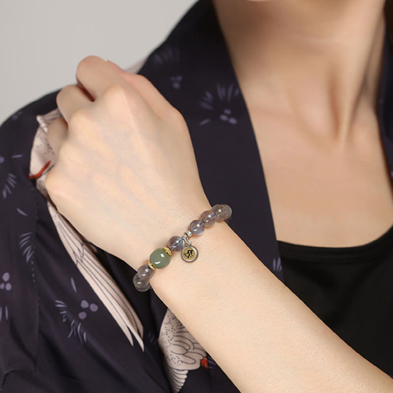 Buddha Stones Chinese Zodiac 925 Sterling Silver Natural Moonstone Hetian Jade Positive Bracelet