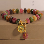 Buddha Stones Natural Colorful Tourmaline Cute Rabbit Charm Positive Bracelet