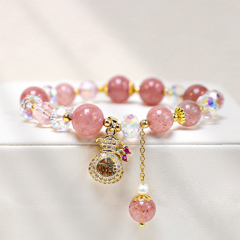 FREE Today: Love Healing Natural Strawberry Quartz Money Bag Charm Positive Bracelet