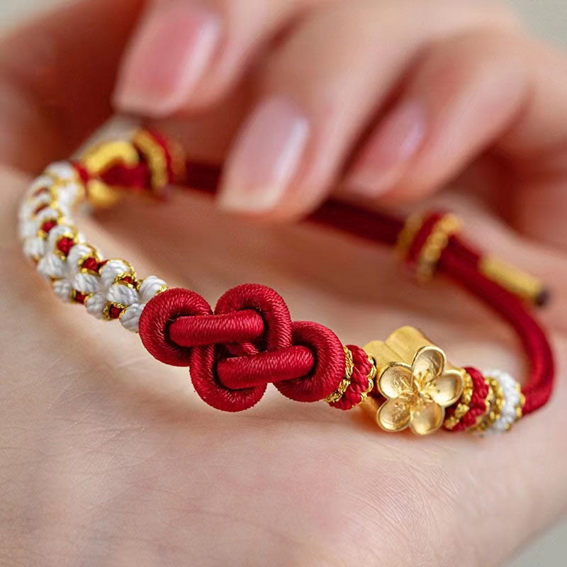 EverestArtstudios Handmade True Love Knot Peach Blossom Charm Luck Rope Bracelet