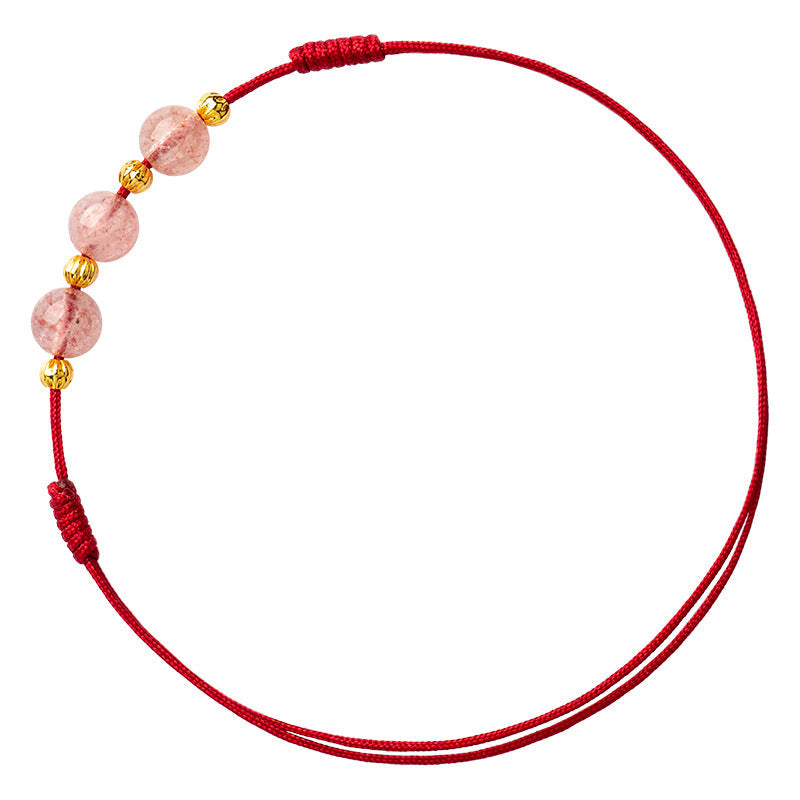 EverestArtstudios Strawberry Crystal Beads Luck Red String Anklet