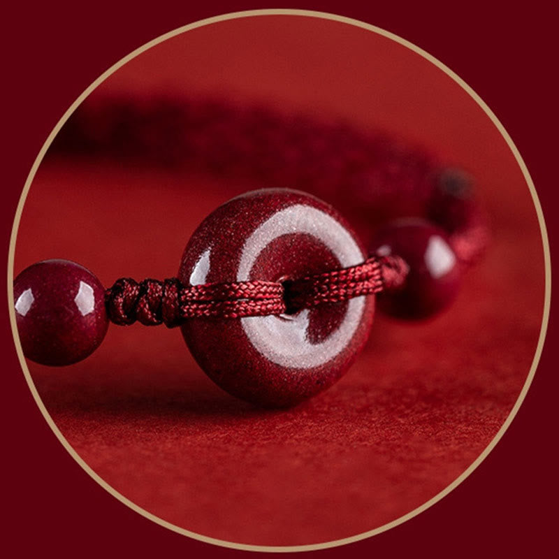 EverestArtStudios Handmade Cinnabar Peace Buckle Safe and Healthy Charm Blessing String Bracelet Anklet