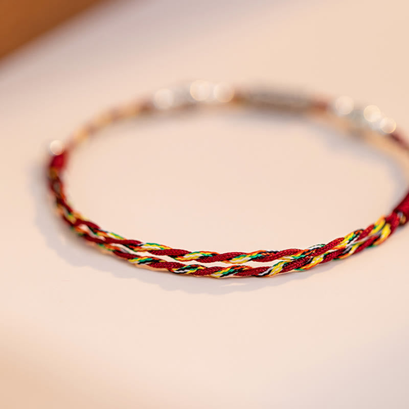 EverestArtstudios 925 Sterling Silver Luck Koi Fish Braided Colorful String Bracelet Anklet