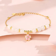 Buddha Stones 925 Sterling Silver Hetian White Jade Cherry Blossom Protection Bracelet