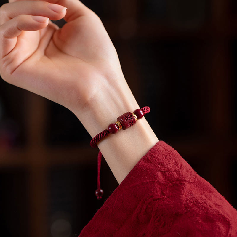 EverestArtstudios Tibet Cinnabar Om Mani Padme Hum Engraved Blessing Braided Bracelet