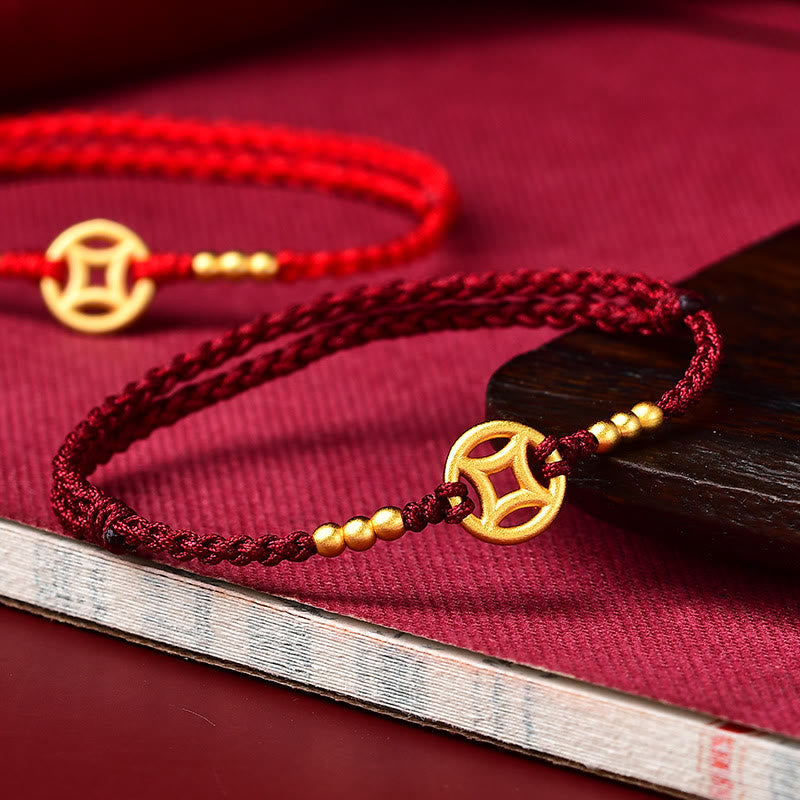 EverestArtstudios Copper Coin Strength Braided String Bracelet Anklet