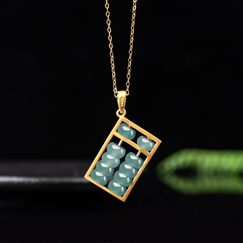 EverestArtstudios Natural Jade Abacus Pattern Abundance Titanium Steel Chain Necklace Pendant