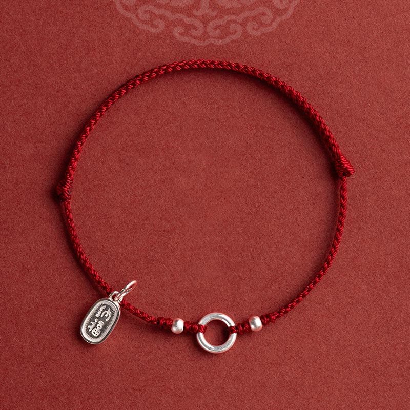 EverestArtstudios 925 Sterling Silver Lucky Fortune Peace Joy Lotus Peace Buckle Red String Bracelet