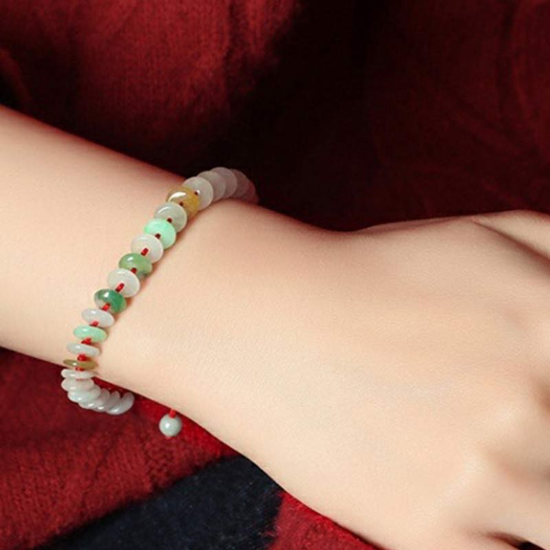 EverestArtstudios Round Jade Lucky Red String Weave Bracelet