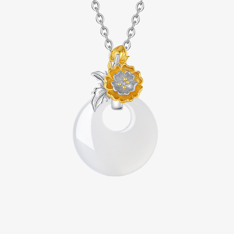 EverestArtstudios 925 Sterling Silver Round Chalcedony Twelve Months Flower Harmony Necklace Pendant