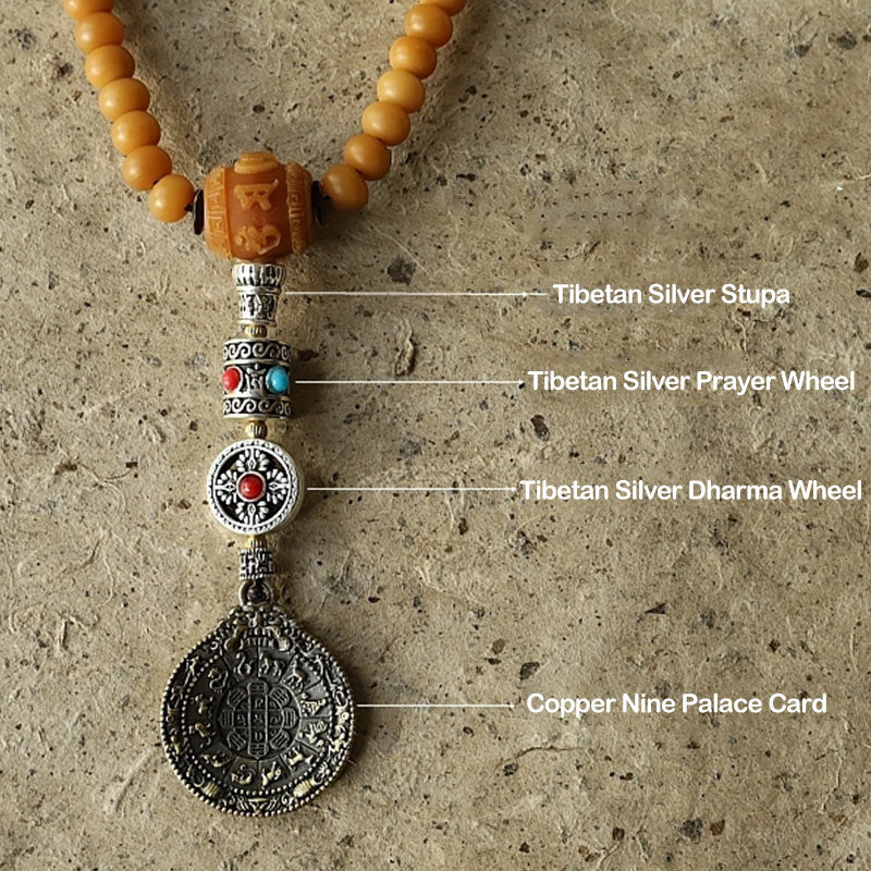 Buddha Stones Tibet 108 Mala Beads Bodhi Seed Bagua Vajra Wealth Bracelet