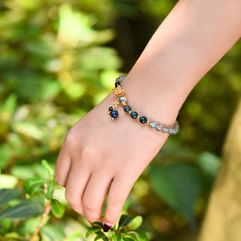Buddha Stones Moonstone Lazurite Lapis Lazuli Calm Healing Positive Bracelet
