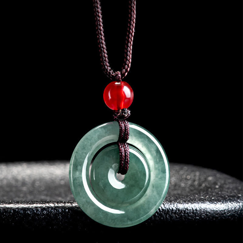 EverestArtstudios Green Jade Double Peace Buckle Abundance Necklace Pendant