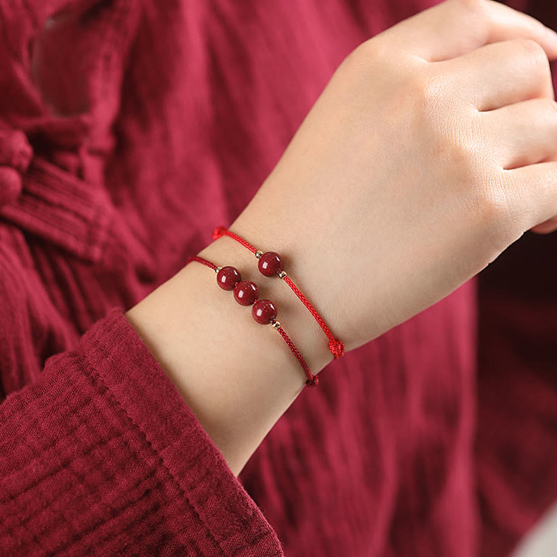 EverestArtstudios Natural Lucky Cinnabar Bead Blessing String Bracelet Anklet