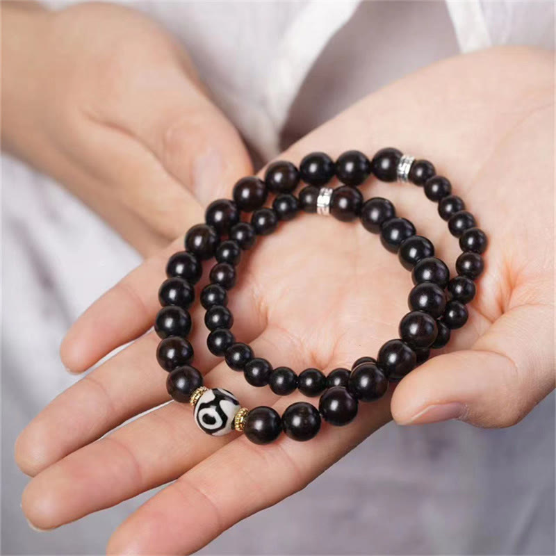 EverestArtStudios Tibet Ebony Wood Dzi Bead Balance Double Wrap Bracelet
