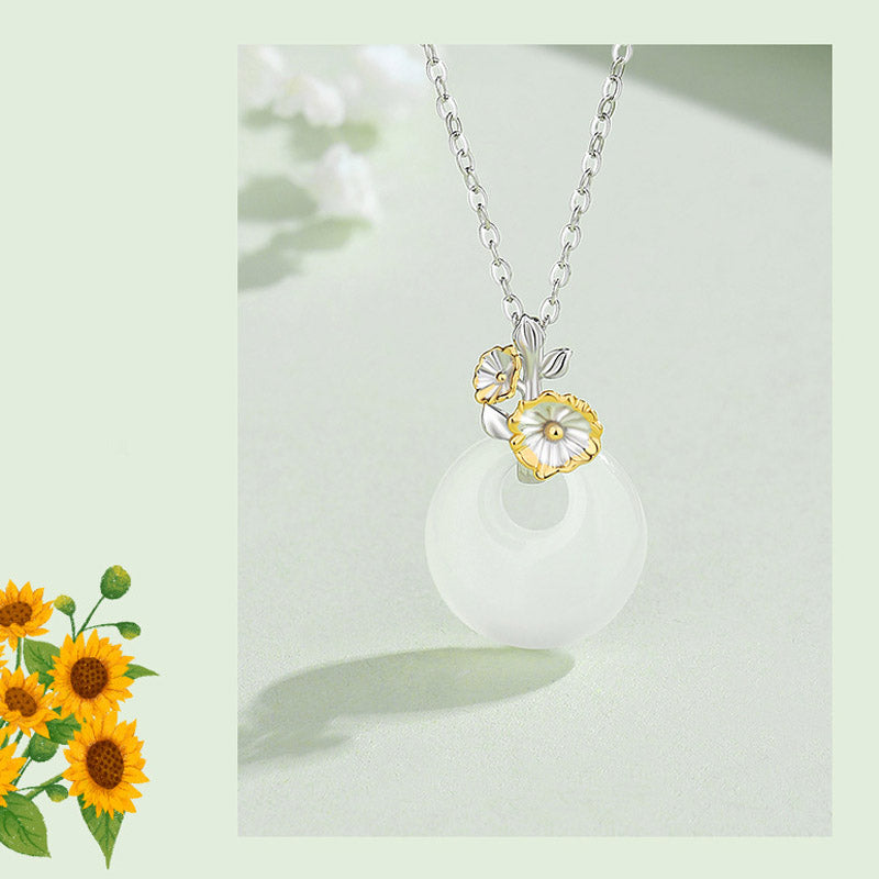 EverestArtstudios 925 Sterling Silver Round Chalcedony Twelve Months Flower Harmony Necklace Pendant