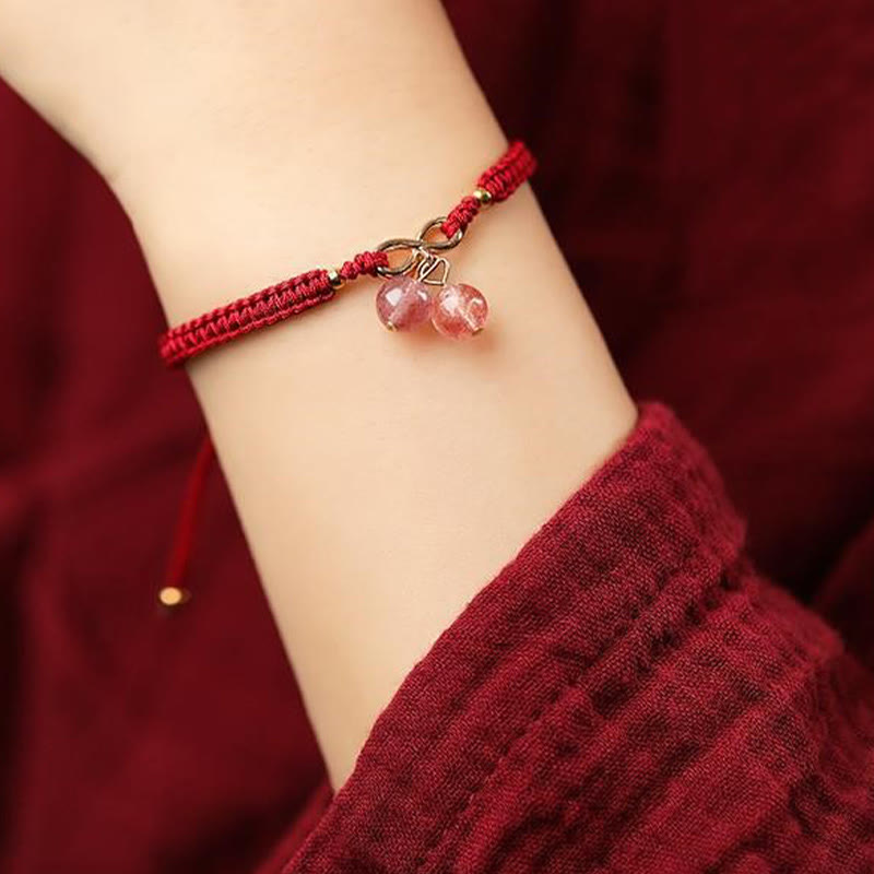 EverestArtstudios Natural Strawberry Quartz Amethyst Green Phantom Bead Positive Bracelet
