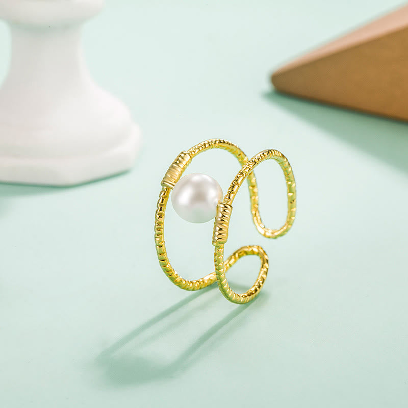 EverestArtstudios Round Jade Pearl Bead Double Layer Copper Luck Adjustable Ring