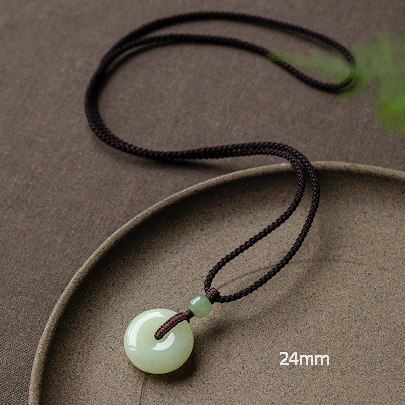 EverestArtstudios Natural Round Jade Peace Buckle Luck Prosperity Necklace Pendant