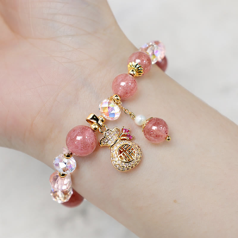 FREE Today: Love Healing Natural Strawberry Quartz Crystal Money Bag Charm Positive Bracelet