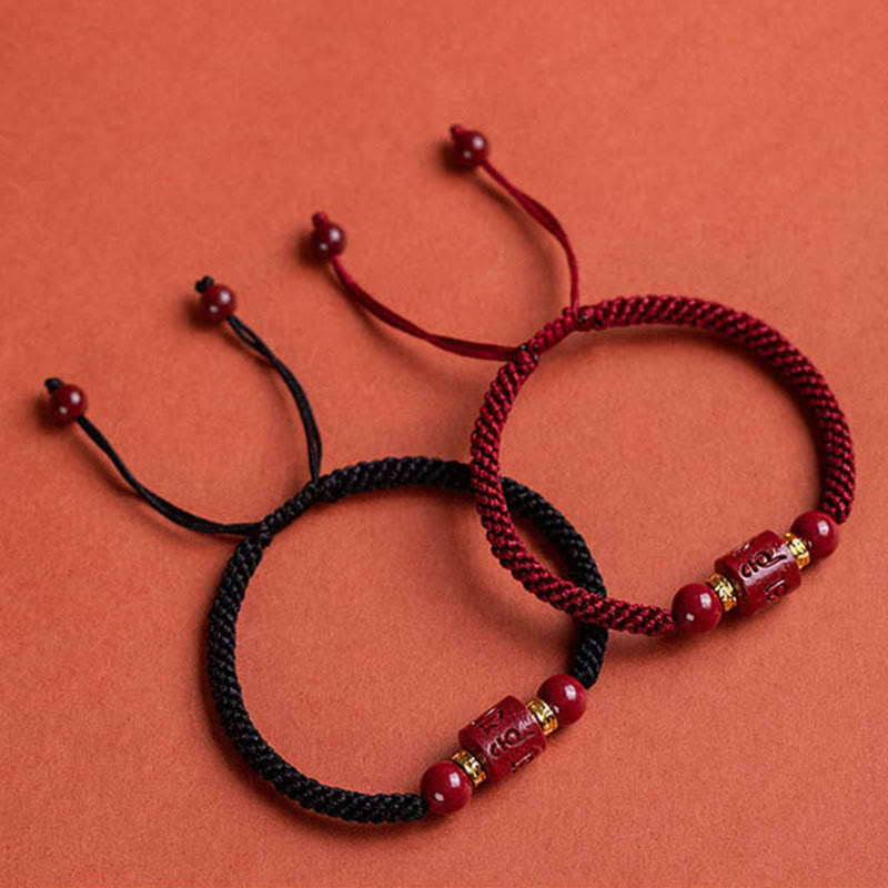 EverestArtstudios Tibet Cinnabar Om Mani Padme Hum Engraved Blessing Braided Bracelet