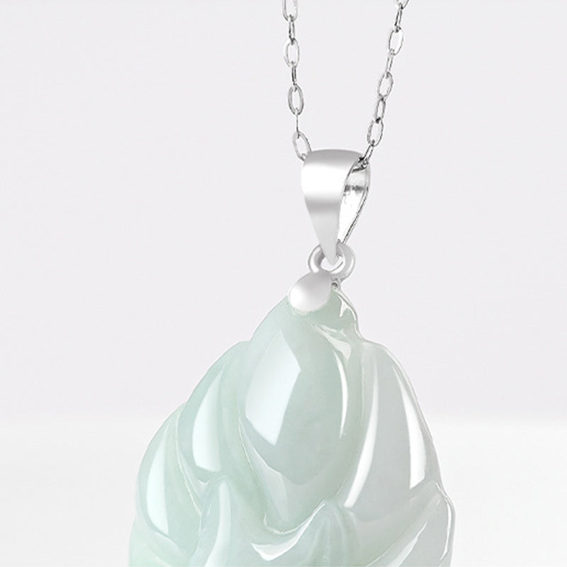 Buddha Stones Natural Jade Nine Tailed Fox Prosperity Titanium Steel Chain Necklace Pendant
