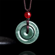 EverestArtstudios Green Jade Double Peace Buckle Abundance Necklace Pendant