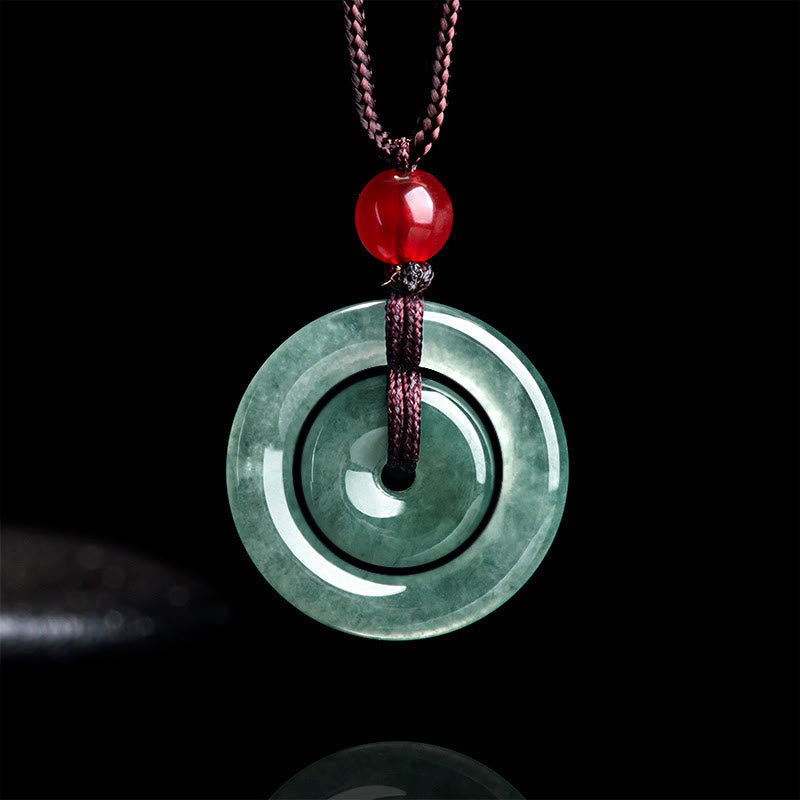 EverestArtstudios Green Jade Double Peace Buckle Abundance Necklace Pendant