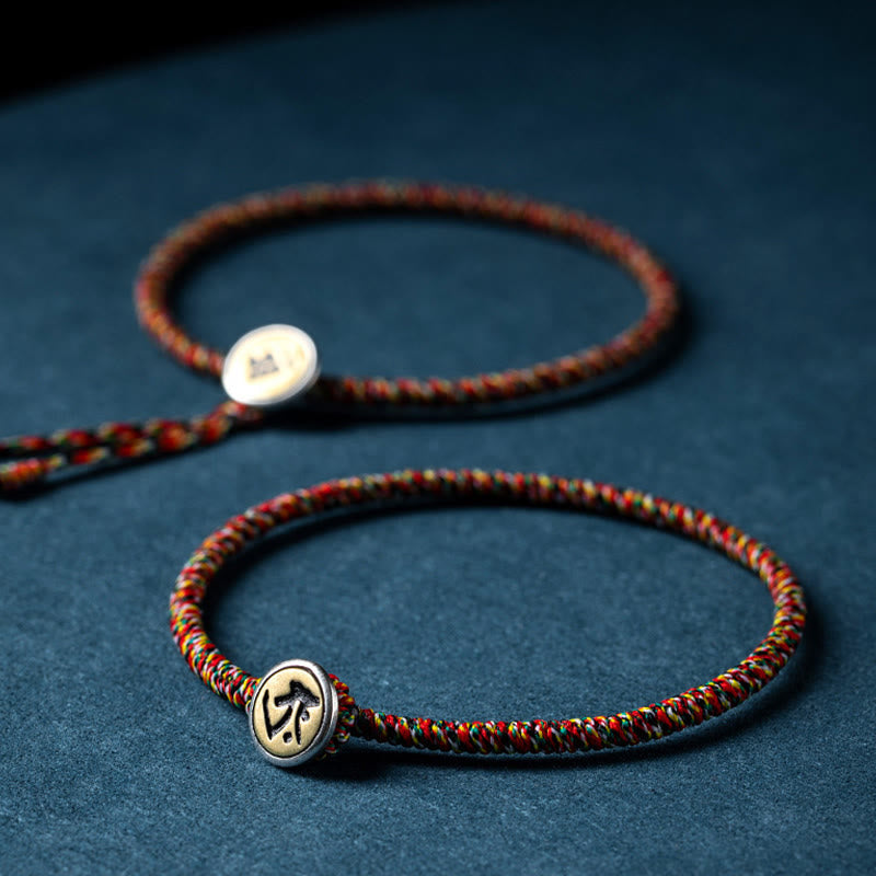 Buddha Stones Handmade 925 Sterling Silver Chinese Zodiac Protection Colorful Rope Bracelet