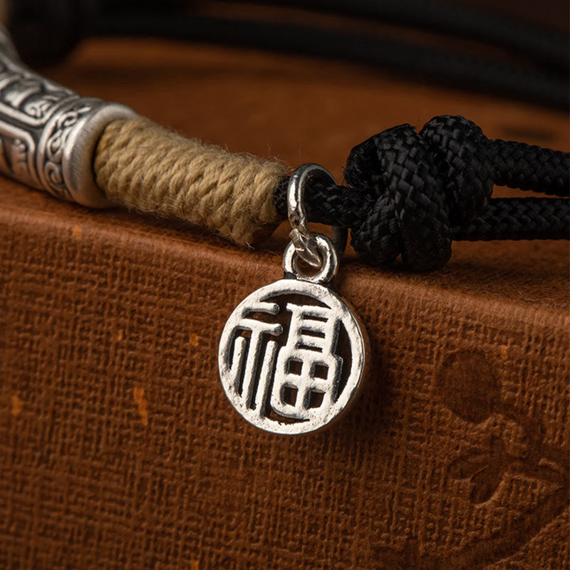 EverestArtstudios 999 Sterling Silver Tibet Handmade Om Mani Padme Hum Fu Character TopRank Character Luck Braided Bracelet