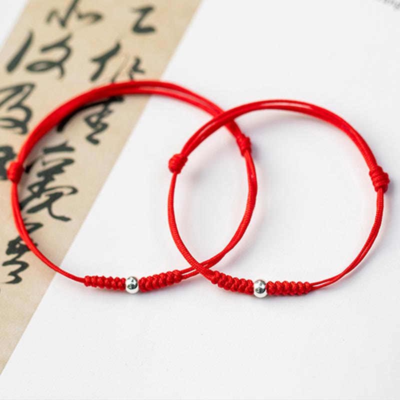 Buddha Stones 925 Sterling Silver Luck Bead Protection Red String Thin Cord Braided Bracelet