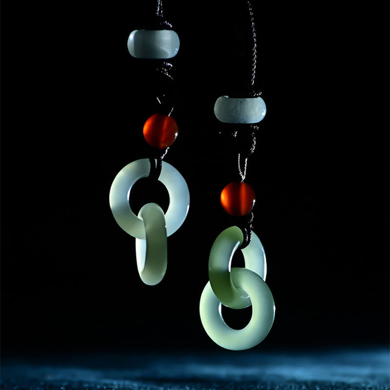 EverestArtstudios Natural Hetian Cyan Jade White Jade Double Peace Buckle Success Necklace Pendant