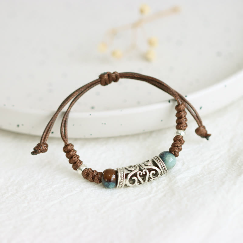 Buddha Stones Tibet Ceramic Bead Wealth String Bracelet