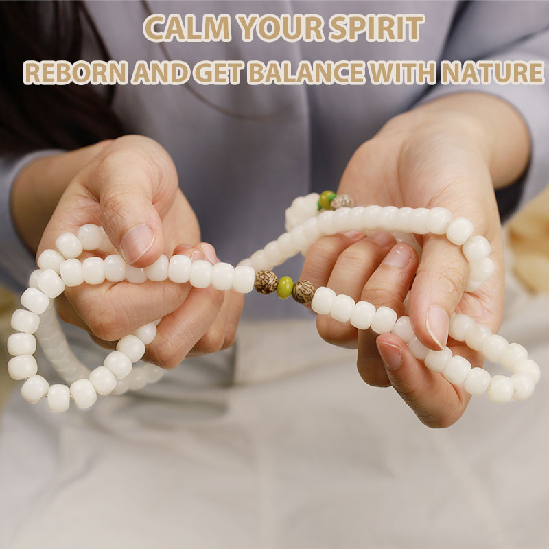EverestArtStudios 108 Beads White Jade Bodhi Lotus Mala Harmony Necklace Bracelet