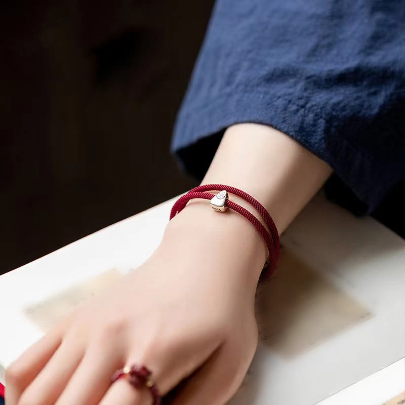 EverestArtstudios 925 Sterling Silver Fu Character Blessing Handmade Braided Bracelet