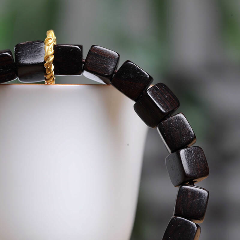 EverestArtStudios Tibetan Ebony Wood Square Beads Peace Calm Bracelet