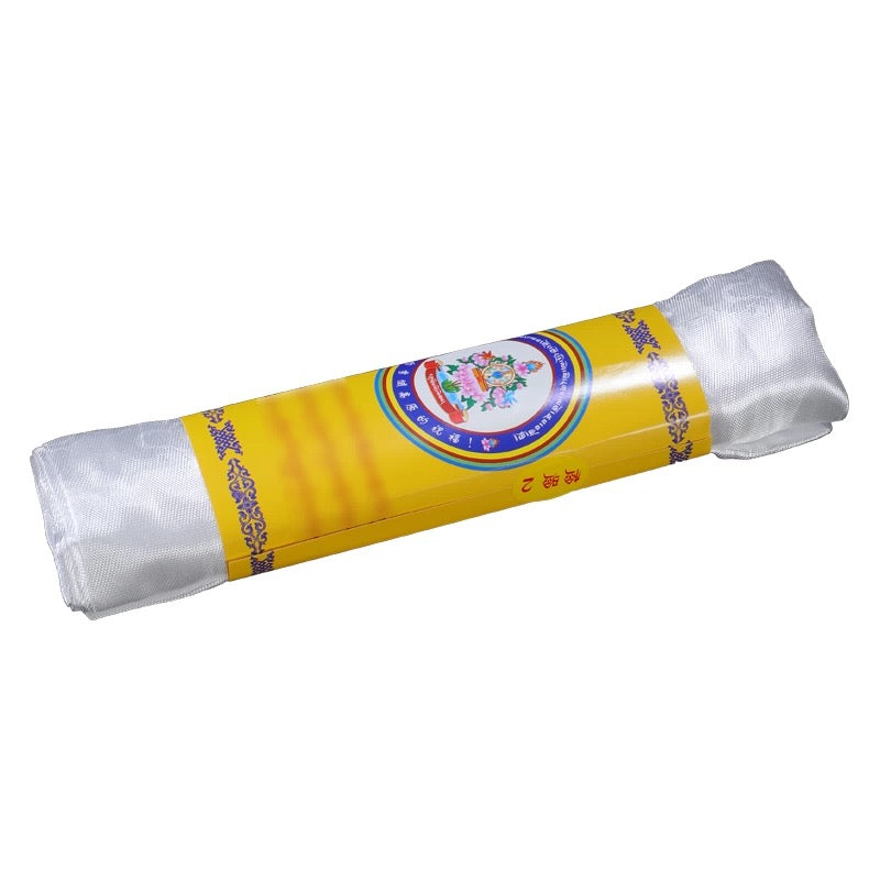 5 Colours Silk Tibetan Khata Scarf – Eight Auspicious Symbols, 300 cm × 41 cm (118” × 16”)