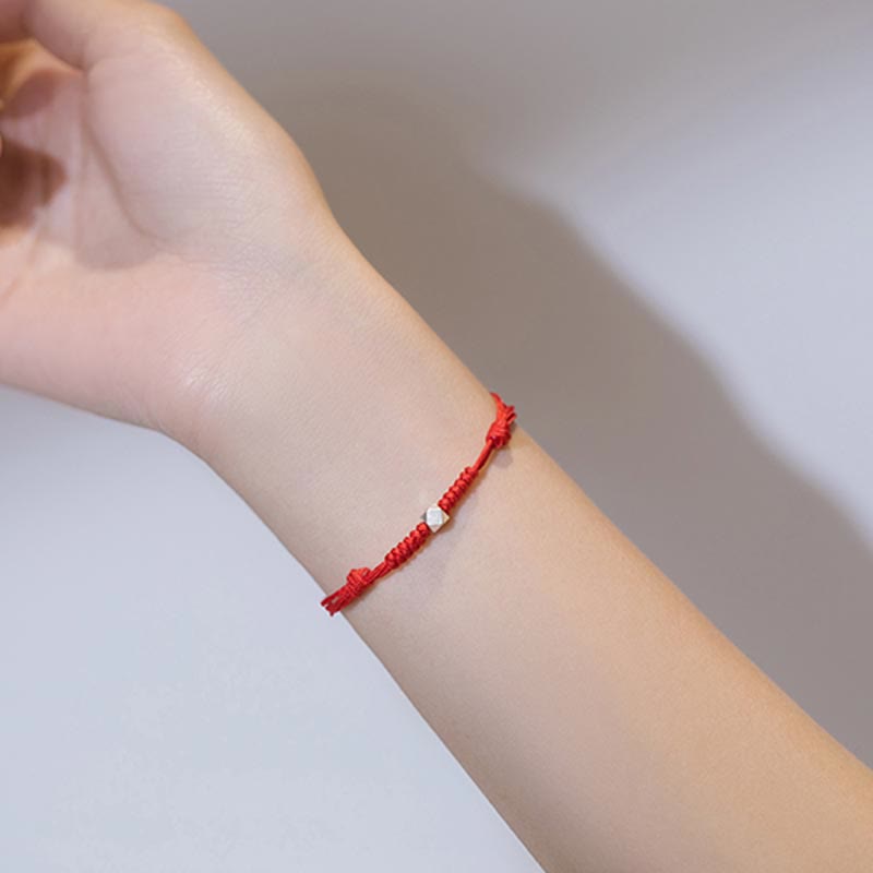 Buddha Stones 925 Sterling Silver Luck Bead Protection Red String Thin Cord Braided Bracelet